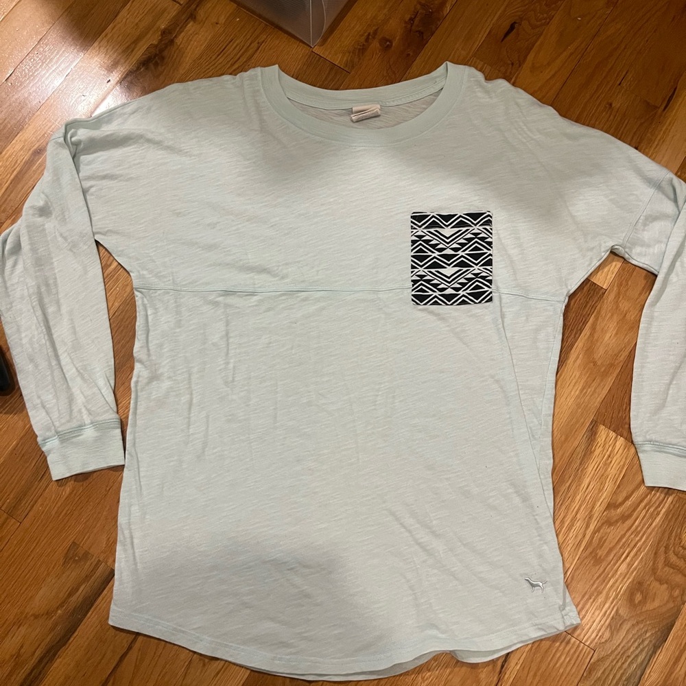Mint Green Long Sleeve Shirt with Patterned Pocket